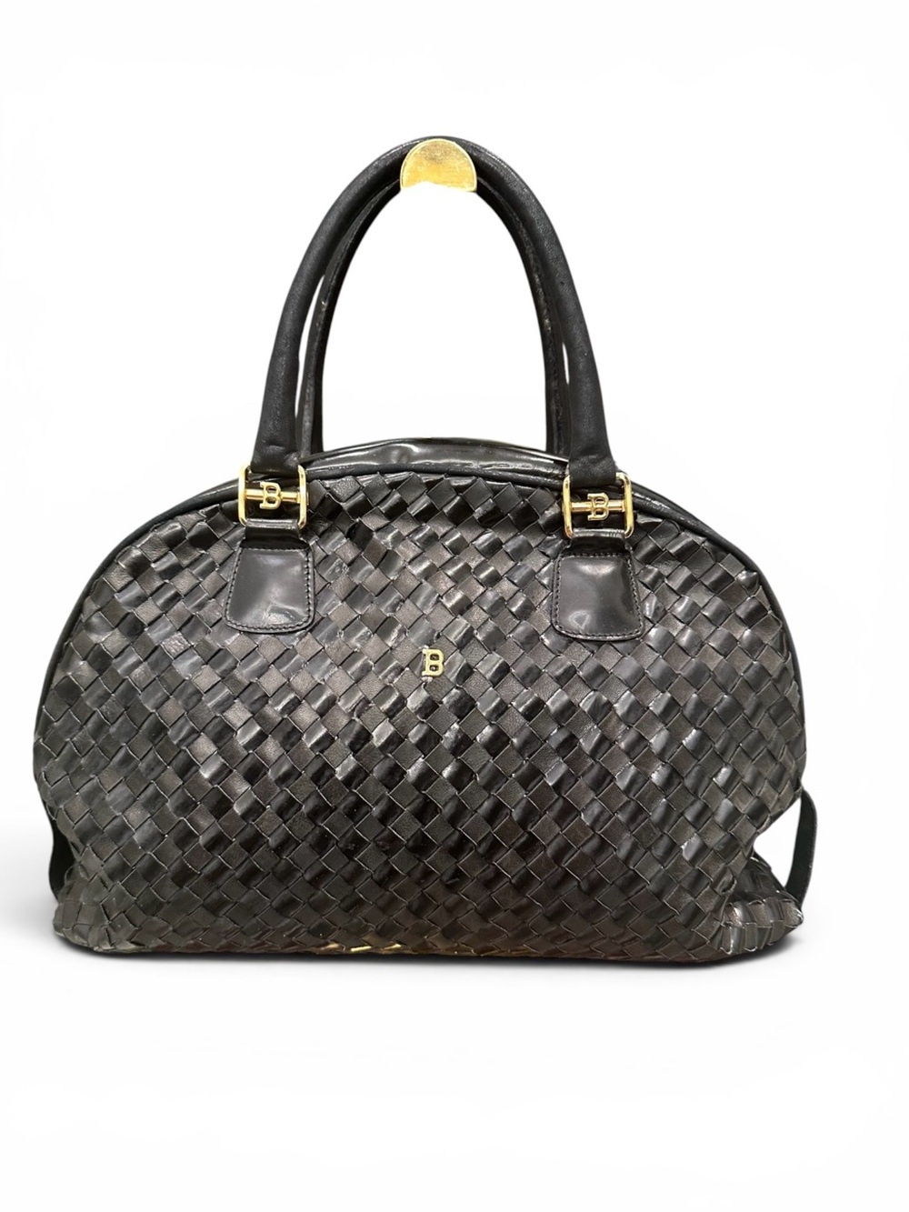 Rare Vintage Bally Woven Leather Dome Satchel With Box and Dust Bag
